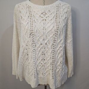 LC Lauren Conrad White Textured Open Knit Sweater Open tie back